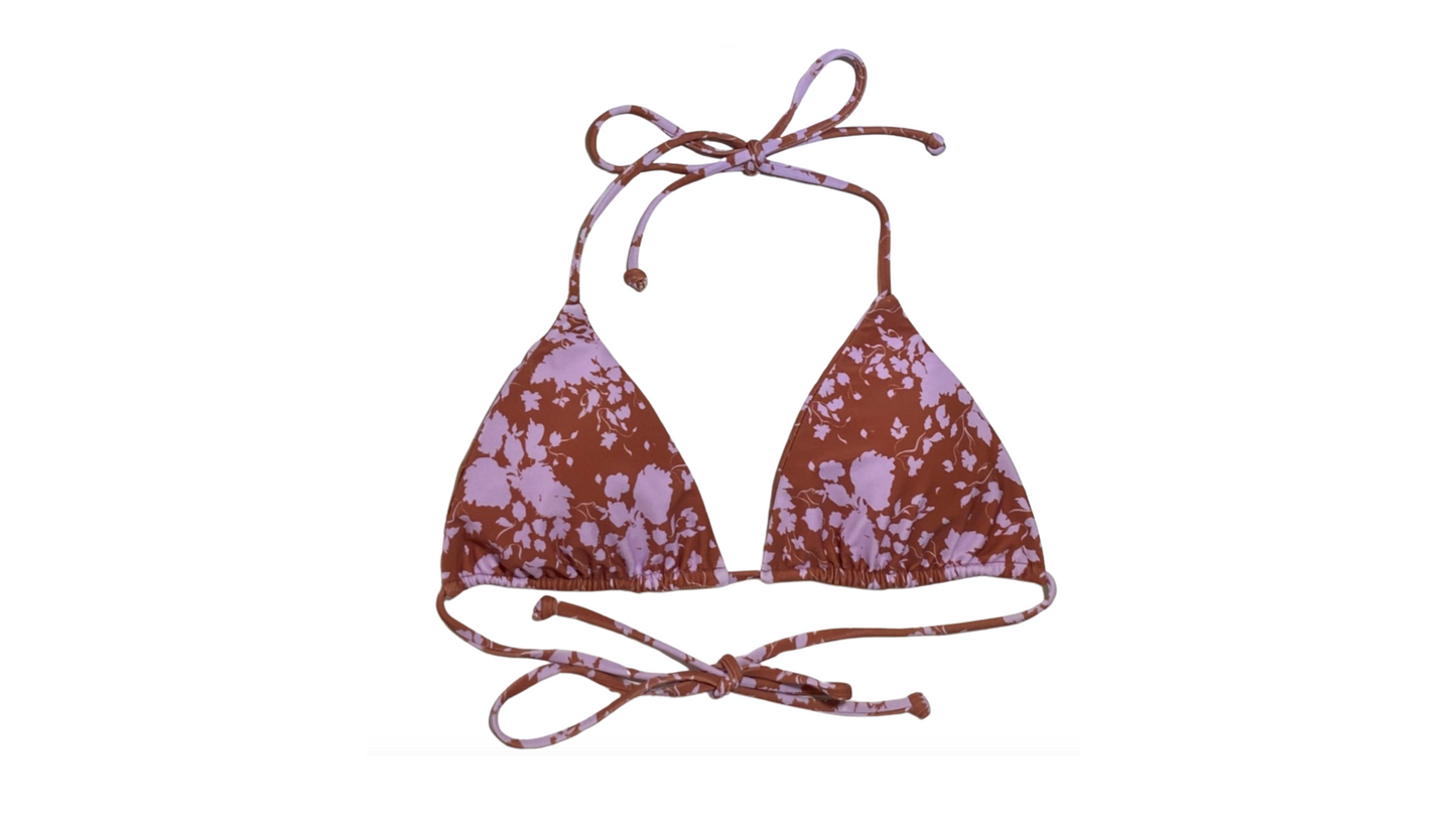 VIOLA TRIAGANO SIERA thong g string tie side bikini bottoms and triangle string top in floral print at the waterfalls